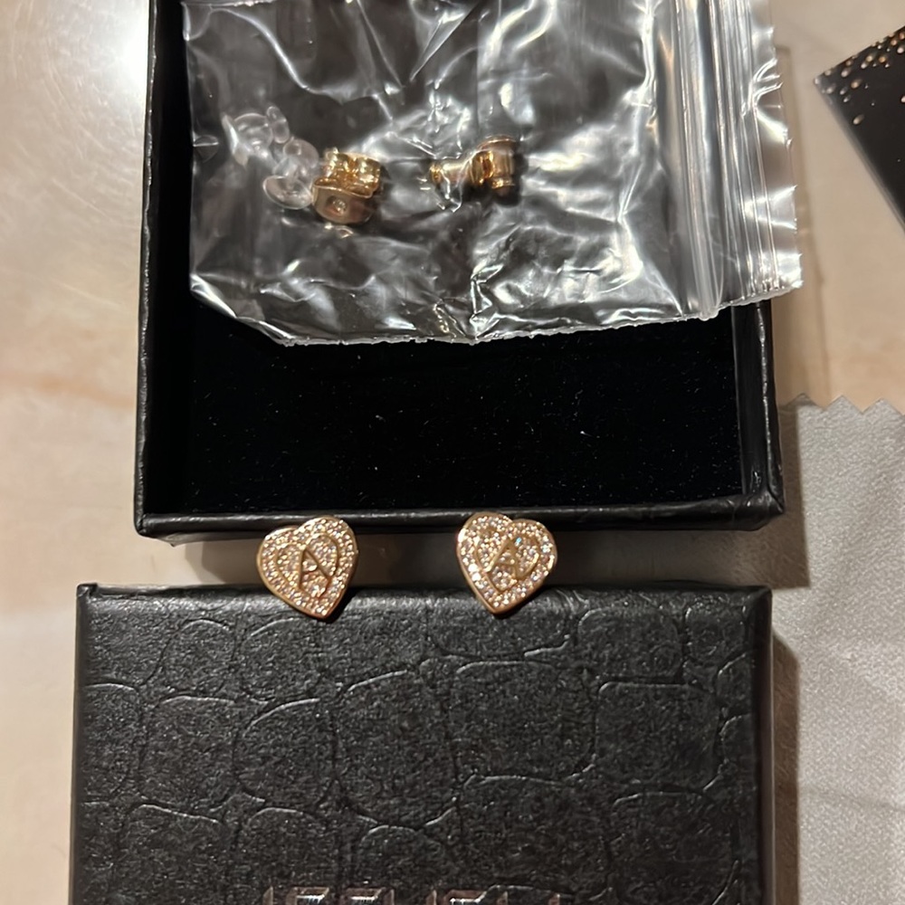NIB Initial “A” Heart Studded earrings